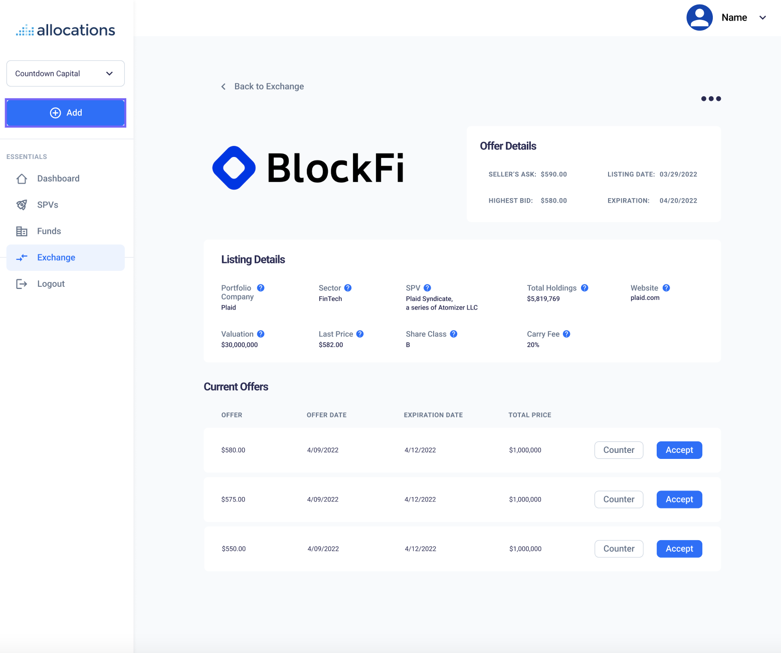 Allocations BlockFi Integration