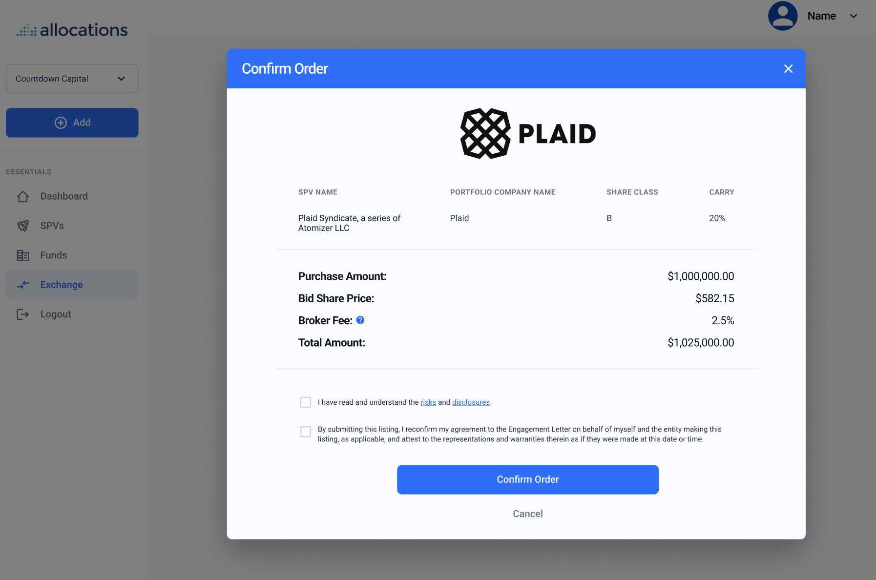 Allocations Plaid Integration